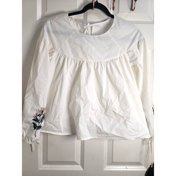 Embroidered Floral Long Sleeve White Women's Blouse Size M - Picture 1 of 7